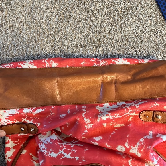 Rebecca Minkoff Orange White Large Coated Canvas Tote, Leather handles trim. - Picture 4 of 7